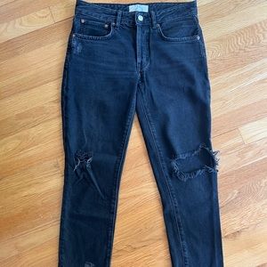 Free People Black Distressed Jeans, size 25. Excellent, like-new condition.